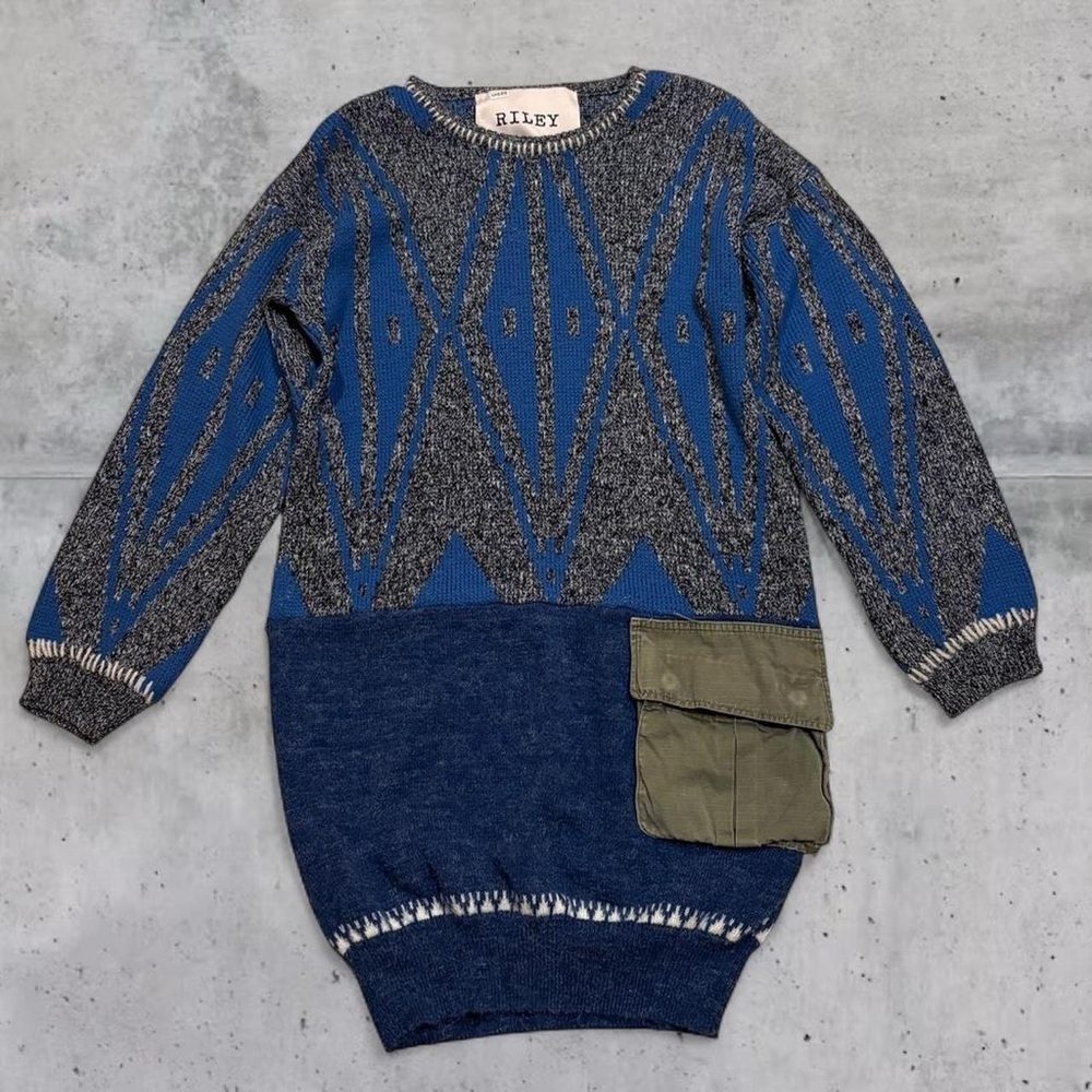 $260 Riley 1880 Vintage Sweater Dress Military Cargo Pocket Whipstitch Detail